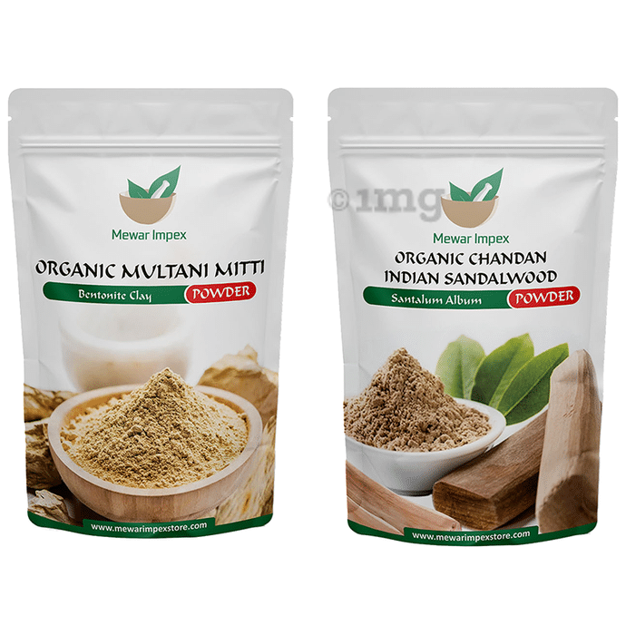 Mewar Impex Combo Pack of Organic Multani Mitti Powder & Organic Chandan Indian Sandalwood Powder (100gm Each)