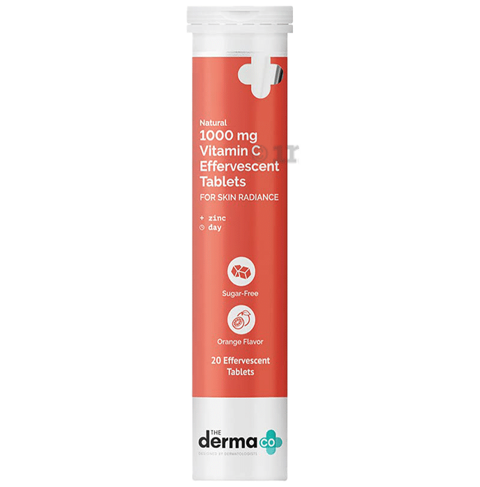 The Derma Co 1000mg Vitamin C with Zinc Day Effervescent Tablet | For Skin Radiance | Sugar-Free | Flavour Orange