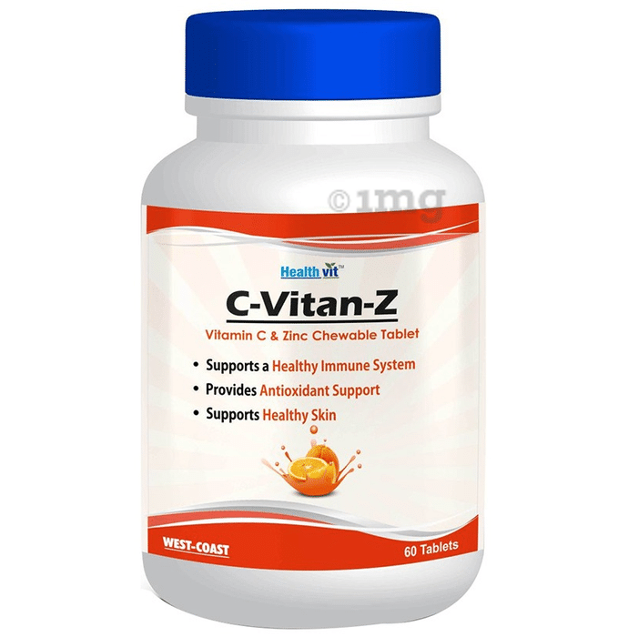 HealthVit C-Vitan-Z | With Vitamin C & Zinc | For Immunity, Antioxidant Support & Healthy Skin | Chewable Tablet