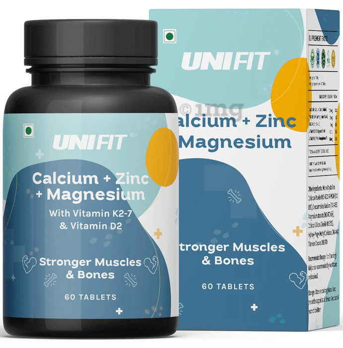 Unifit Calcium+ Magnesium+ Zinc with Vitamin K2-7 & Vitamin D2 | Tablet for Stronger Muscles & Bones