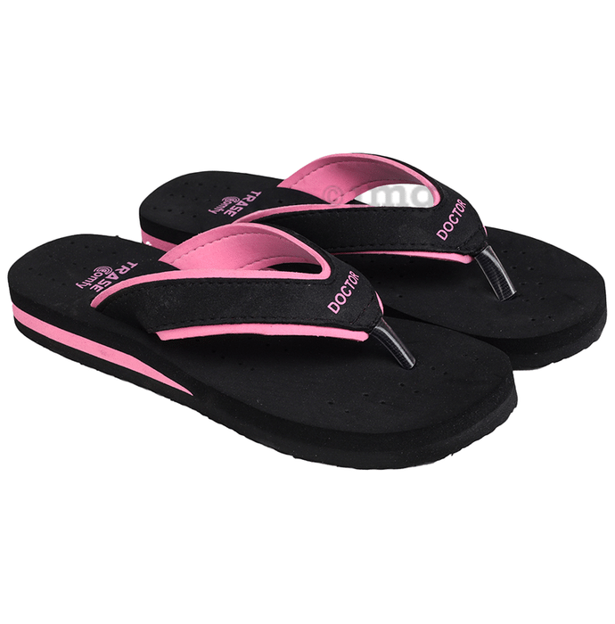 Trase Doctor Ortho Slippers for Women & Girls Light weight, Soft Footbed with Flip Flops 6 UK Pink and Black
