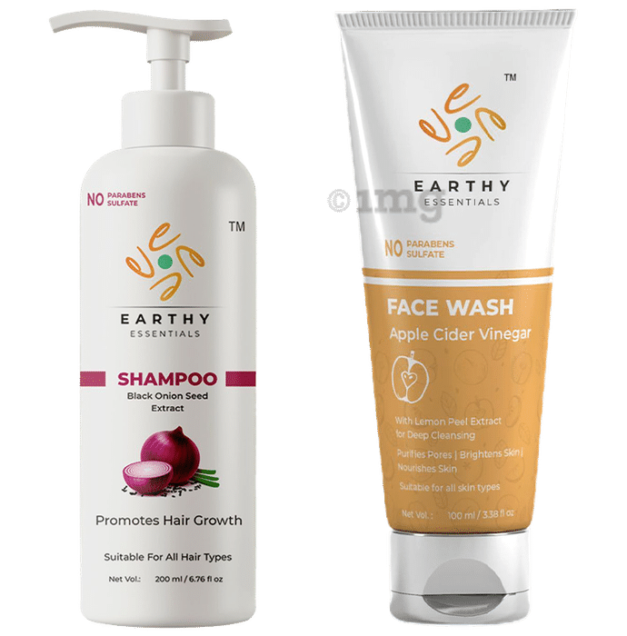 Earthy Essentials Combo Pack of Black Onion Seed Extract Shampoo 200ml & Apple Cider Vinegar Face Wash 100ml