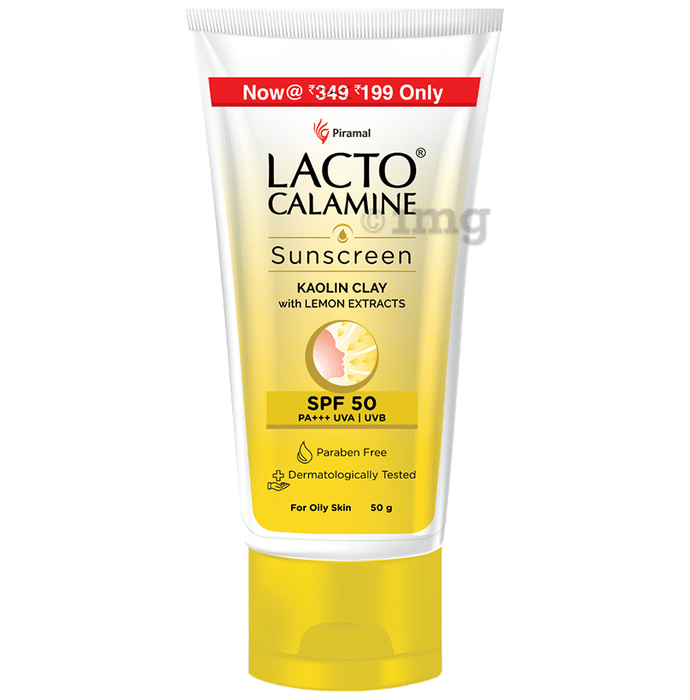 Lacto Calamine Sunscreen | With Kaolin Clay & Lemon Extract | SPF 50 PA+++ UVA/UVB | Paraben-Free