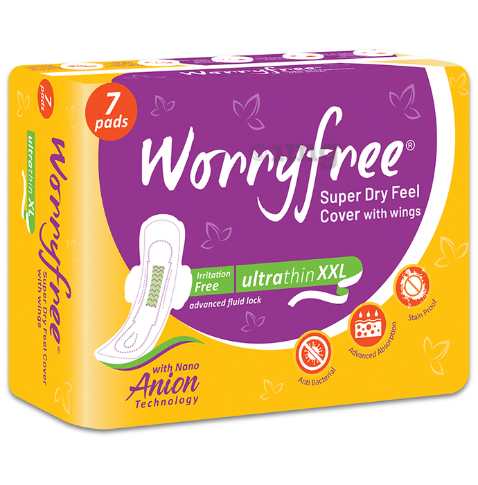 Worryfree Super Dry Feel Cover with Wings Sanitary Pad (7 Each) Ultrathin XXL
