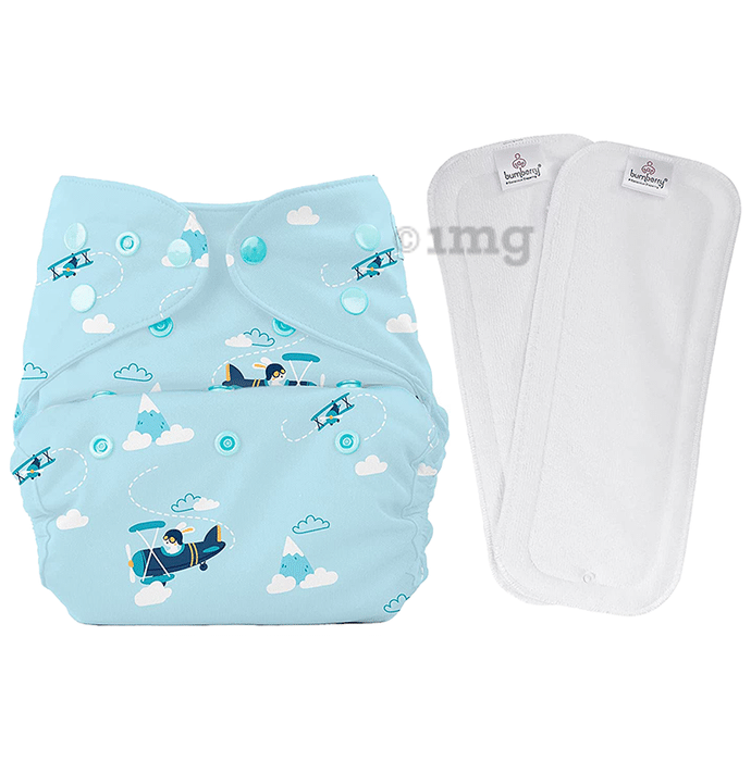 Bumberry Adjustable Reusable Cloth Diaper Cover with 2 Wet Free Insert For Babies Helicopter