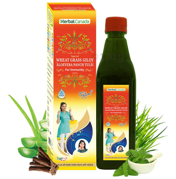 Herbal Canada Special Wheat Grass Giloy Aloevera Panch Tulsi Juice Sugar Free
