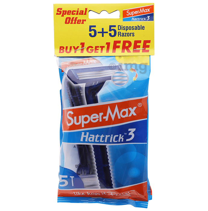 Super-Max Hattrick Triple Blade Disposable Razor (5 Each) Buy 1 Get 1 Free