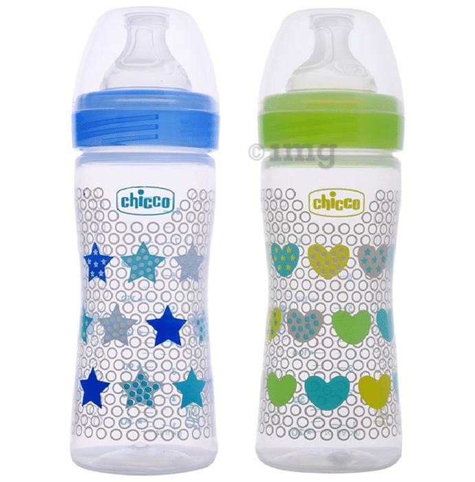 Chicco Bipack WellBeing Feeding Bottle Blue and Green Pack of 2