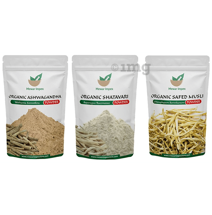 Mewar Impex Combo Pack of Organic Ashwagandha Powder, Organic Shatavari Powder & Organic Safed Musli Powder (100gm Each)