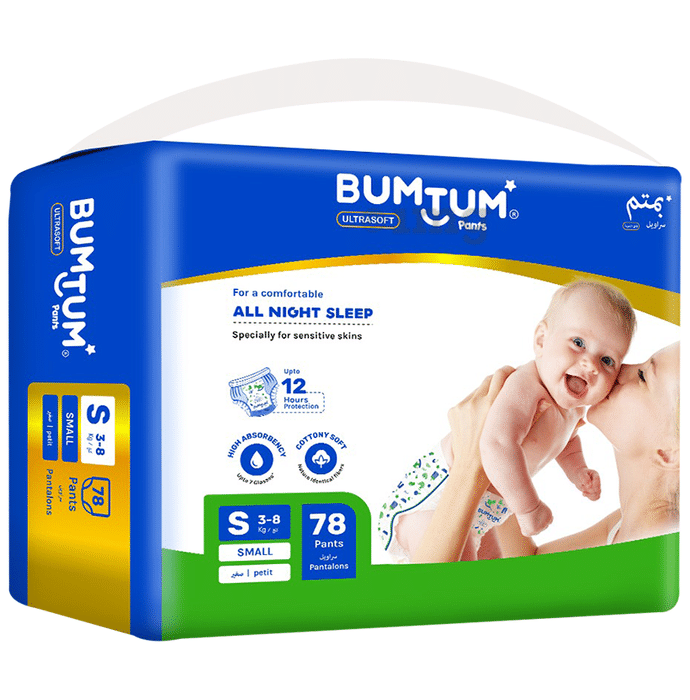 Bumtum Ultrasoft Baby Diaper Pants, Cottony Soft High Absorb Technology (78 Each) Small