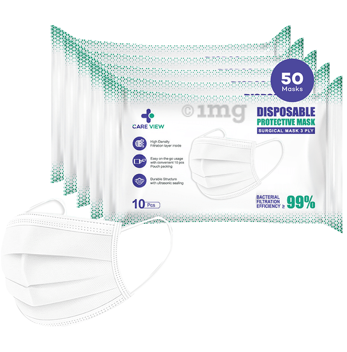 Care View 3 Ply Disposable Protective Surgical Face Mask White