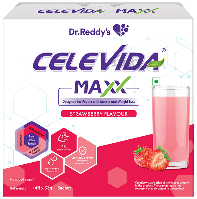 Dr Reddy's Celevida Maxx Sachet for Muscles & Weight Loss | Flavour Strawberry