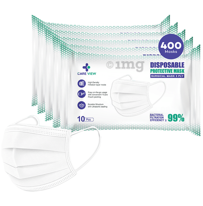 Care View 3 Ply Surgical Disposable Protective Mask (10 Each) White