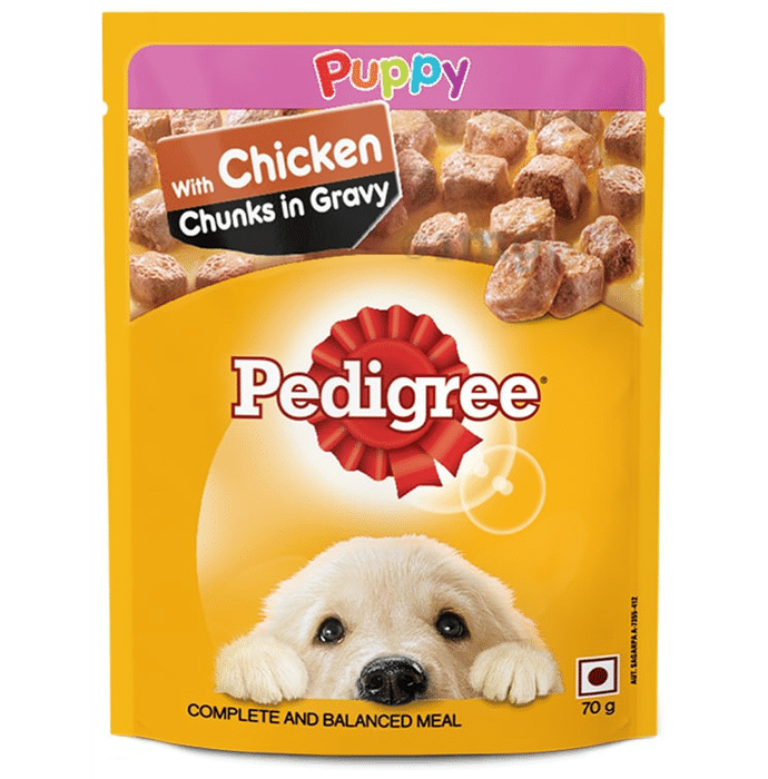 Pedigree Puppy Wet Dog Food Complete and Balanced Meal (70gm Each) with Chicken Chunks in Gravy