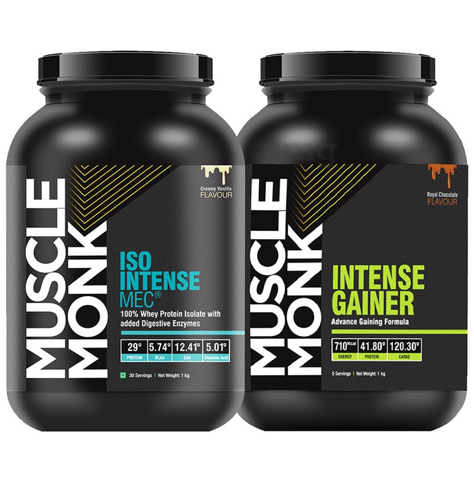 Muscle Monk Combo Pack of Iso Intense MEC 100% Whey Protein Isolate Creamy Vanilla & Intense Gainer Royal Chocolate (1kg Each)