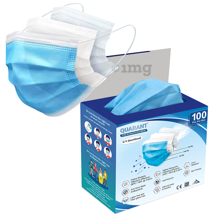 Quarant 3 Ply Protective Face Mask (100 Each)
