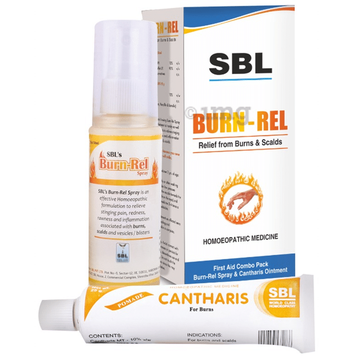SBL Burn-Rel First Aid Combo Pack of Burn-Rel Spray 50ml & Cantharis Ointment 25gm