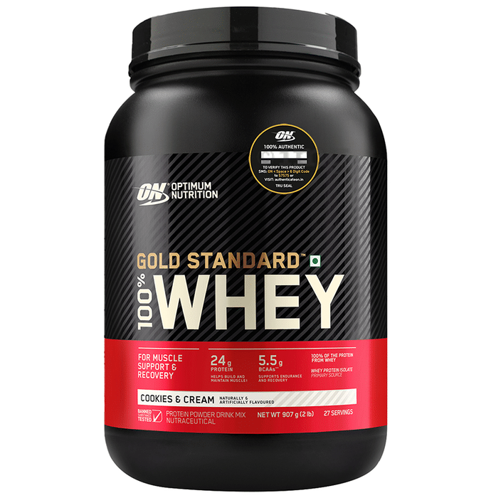 Optimum Nutrition (ON) Gold Standard 100% Whey Protein | For Muscle Recovery | No Added Sugar | Flavour Powder Cookies & Cream