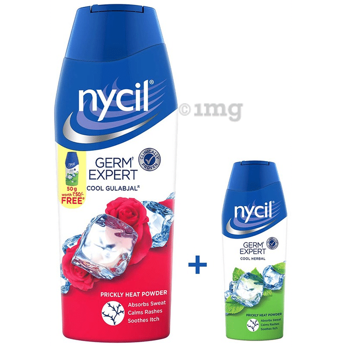 Nycil Cool Gulabjal Prickly Heat Talcum Powder with Nycil Cool Herbal 50gm Free