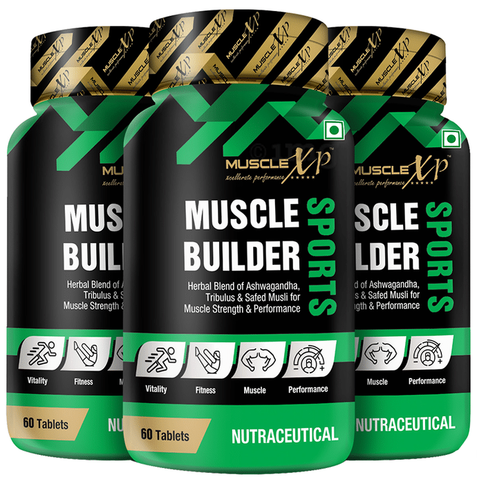 MuscleXP Muscle Builder Sports with Herbal Blend of Ashwagandha Tablet (60 Each)