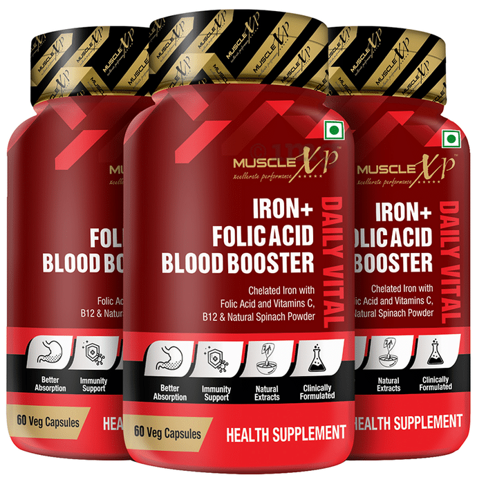 MuscleXP Iron + Folic Acid Blood Booster Daily Vital Veg Capsule (60 Each)
