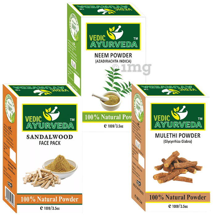 Vedic Ayurveda Combo Pack of Sandalwood Face Pack Powder, Neem Powder & Mulethi Powder (100gm Each)