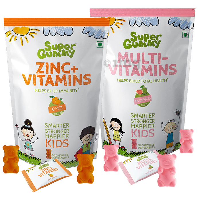 Super Gummy Combo Pack of Zinc+VItamins Gummies OMG Orange & Multi-Vitamins Gummies Glorious Guava (30 Each)