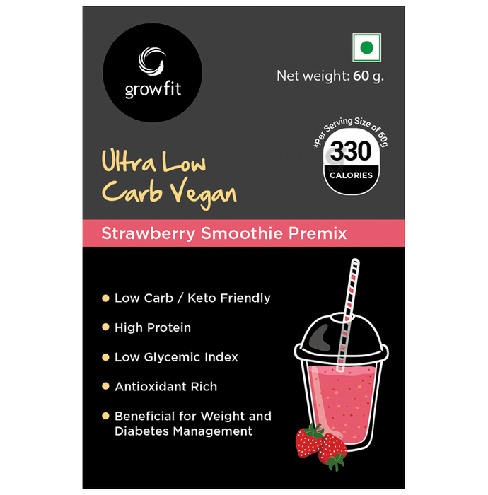 Growfit Ultra Low Carb Vegan Smoothie Premix (60gm Each) Strawberry