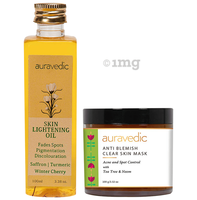 Auravedic Combo Pack of Skin Lightening Oil (100ml) & Anti Blemish Clear Skin Mask (100gm)