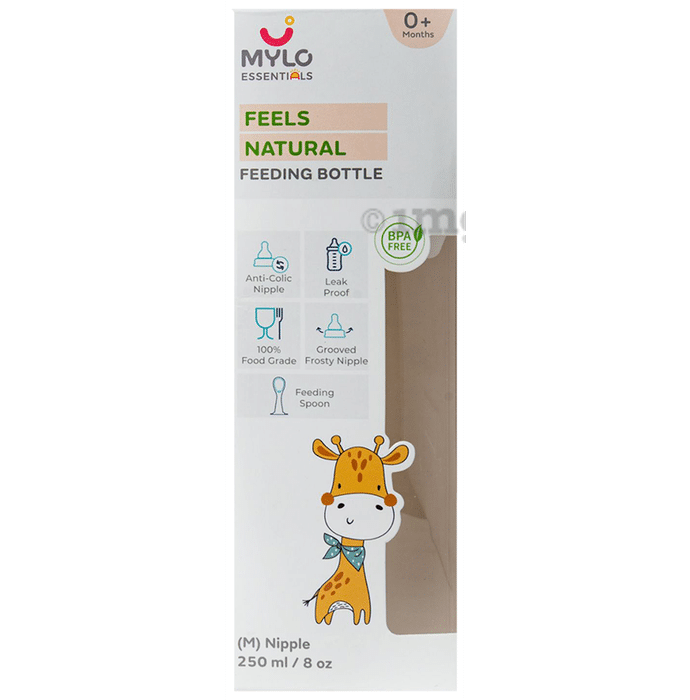 Mylo Essentials Feels Natural Feeding Bottle Medium Nipple Orange Giraffe