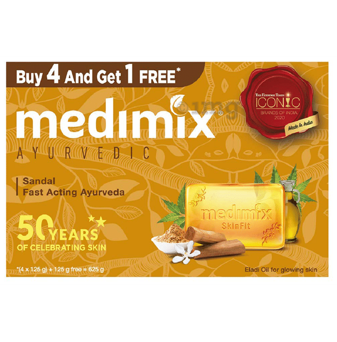 Medimix Ayurvedic Soap (125gm Each) Sandal Buy 4 Get 1 Free