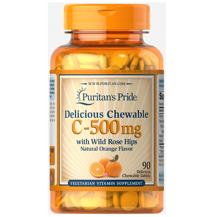 Puritan's Pride C 500mg with Wild Rose Hips Chewable Tablet Natural Orange