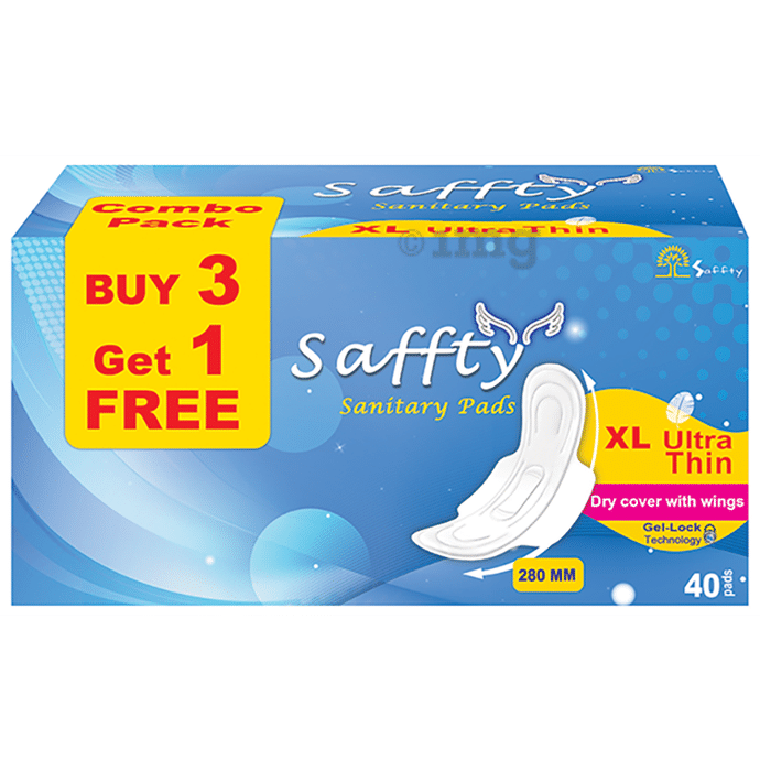 Saffty Sanitary Pads XL Ultra Thin Buy 3 Get 1 Free Pack