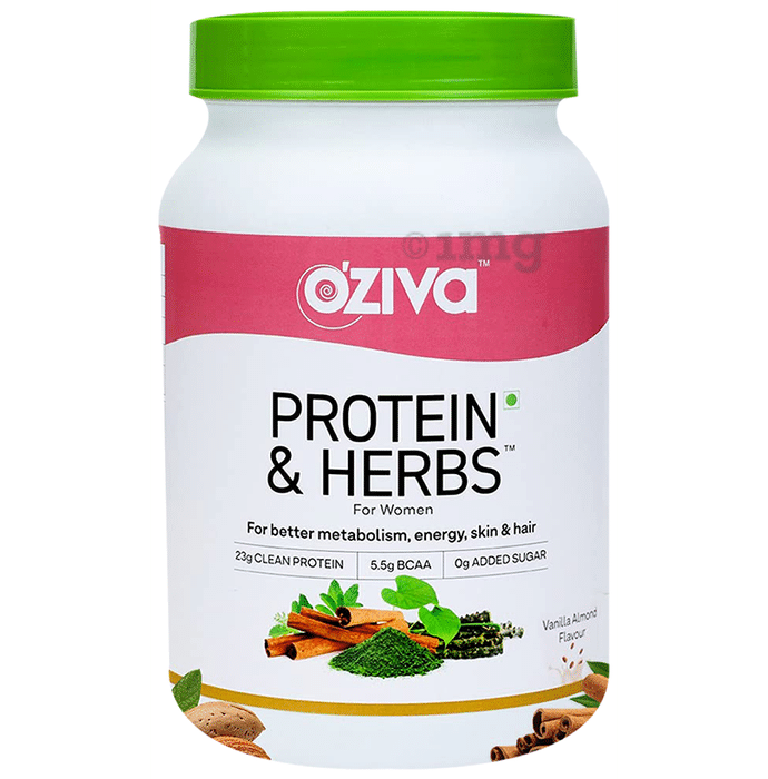 Oziva Protein & Herbs Whey Protein | For Metabolism, Energy, Skin & Hair | For Women| Flavour Vanilla Almond