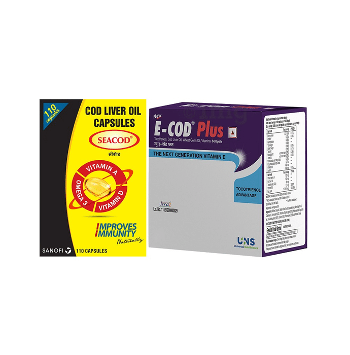 Combo Pack of Seacod Cod Liver Oil Capsule (110) & New E-Cod Plus Softgel (15)
