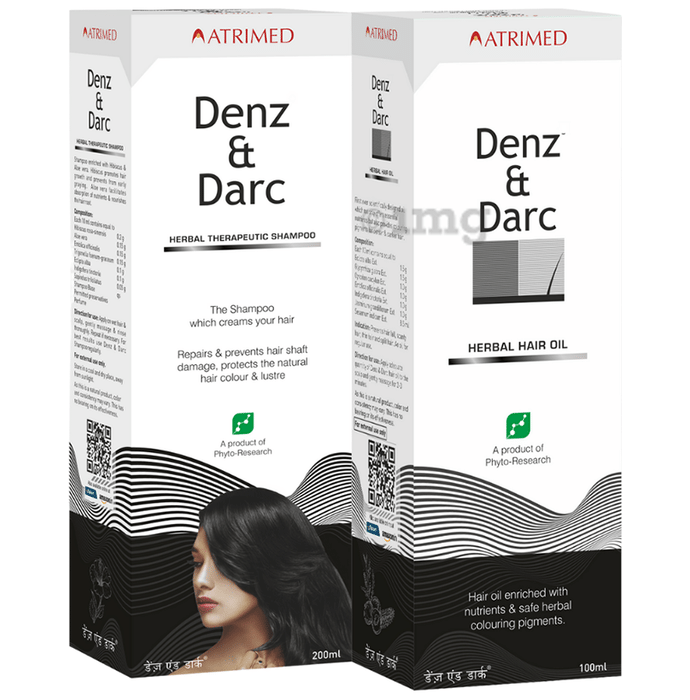 Atrimed Denz & Darc Combo Pack of Herbal Hair Oil 100ml & Herbal Therapeutic Shampoo 200ml