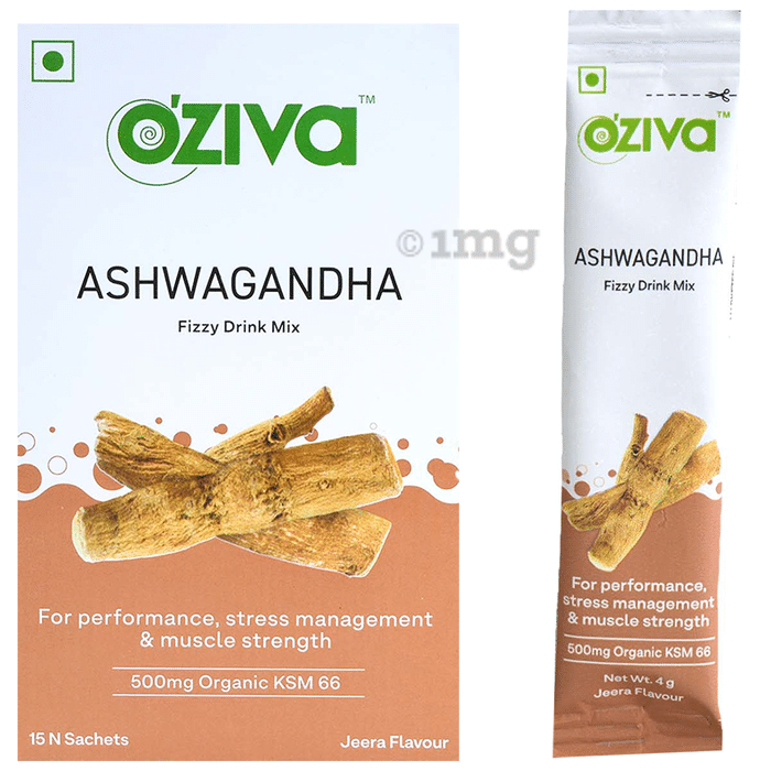 Oziva Ashwagandha Fizzy Drink Mix for Performance, Stress Management & Muscle Strength (4gm Each) Jeera