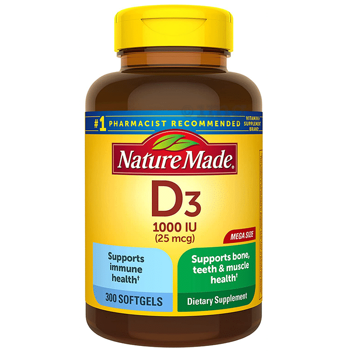 Nature Made Vitamin D3 (Cholecalciferol) 1000IU | Softgel for Healthy Bones, Teeth, Muscles & Immunity