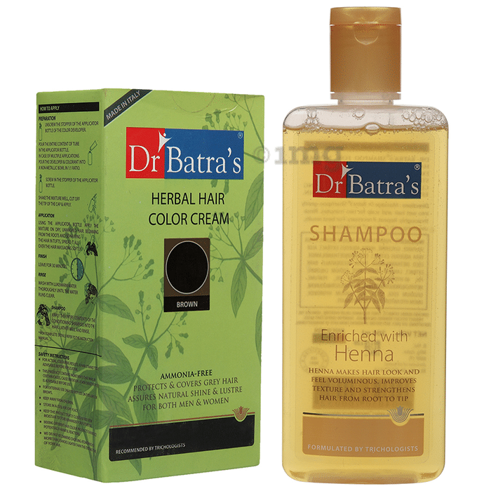 Dr Batra's Combo Pack of Herbal Hair Color Cream Brown 130gm and Shampoo 200ml