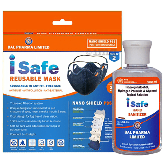 i Safe Nano Shield P95 Reusable Mask (Pack of 2) with 100ml Hand Sanitizer Free