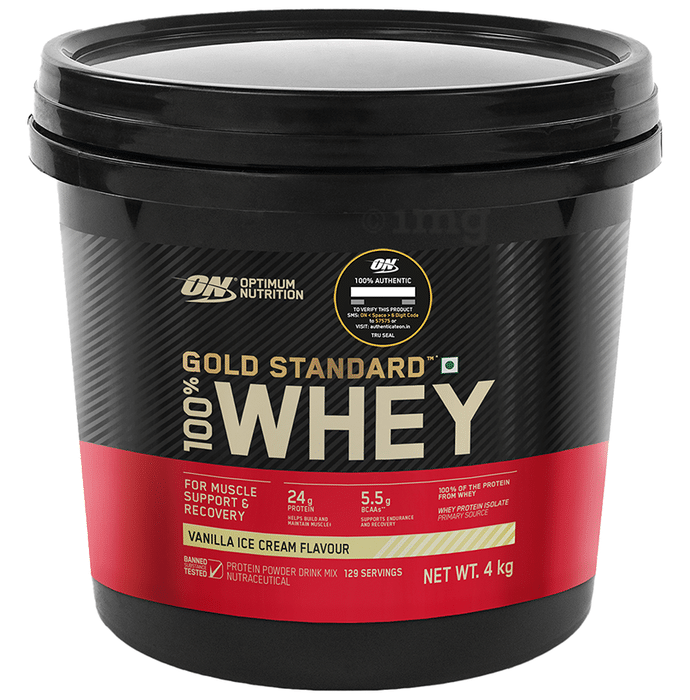Optimum Nutrition (ON) Gold Standard 100% Whey Protein for Muscle Recovery | No Added Sugar | Flavour Powder Vanilla Icecream