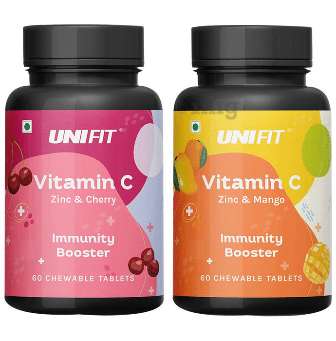 Unifit Combo Pack of Vitamin C Zinc & Cherry Chewable Tablet & Vitmain C Zinc & Mango Chewable Tablet (60 Each)