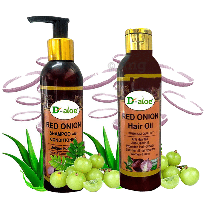 D-Aloe Combo Pack of Red Onion Shampoo with Conditioner and Red Onion Hair Oil (100ml Each)