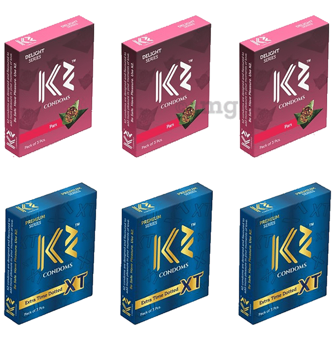K2 Combo Pack of  Delight Series Pan & Premium Series Extra Time Dotted Condom ( 3 Each)