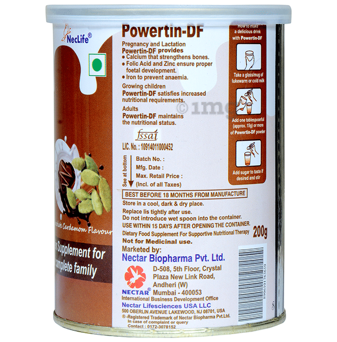 Neclife Powertin DF Powder Chocolate Cardamom: Buy Tin of 200 ...