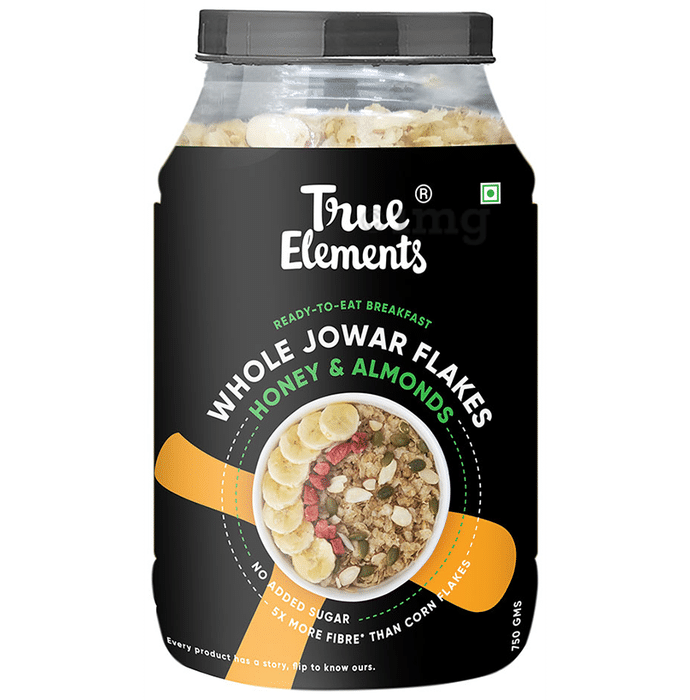 True Elements Whole Jowar Flakes with Honey & Almonds for Good Digestive Health
