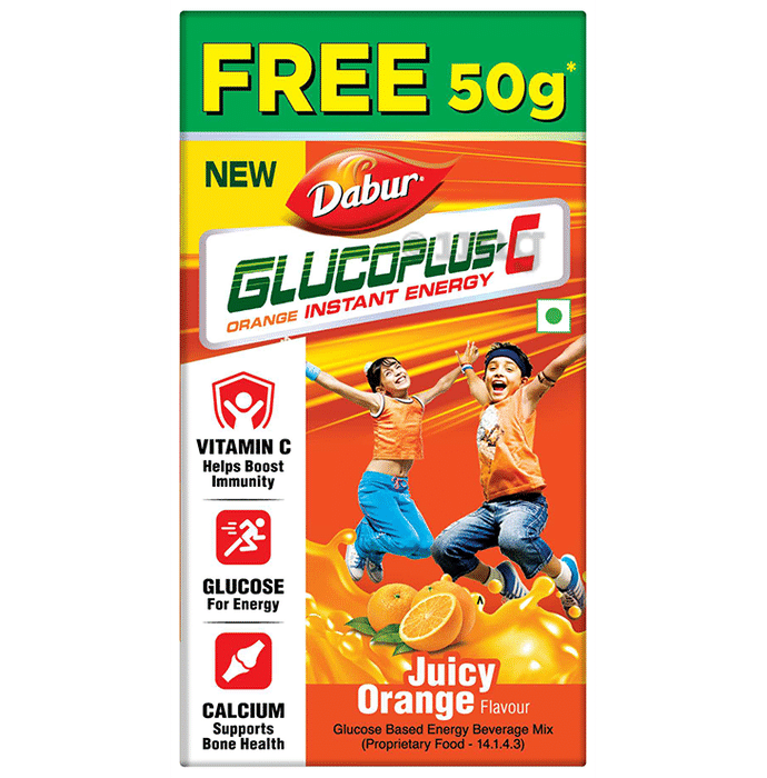 Dabur GlucoPlus C with Calcium for Bone Health | 200gm + 50gm Free Orange