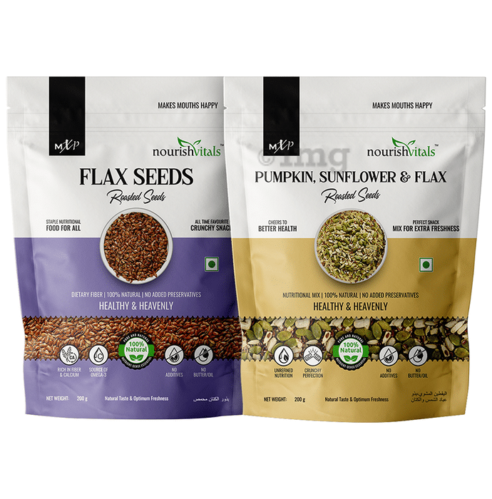 NourishVitals Combo Pack of Flax Seeds Roasted and Pumpkin, Sunflower Flax Roasted Seeds (200gm Each)