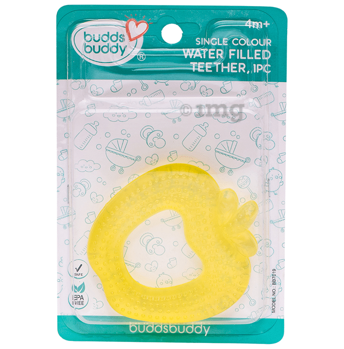 Buddsbuddy Single Color BPA free Water Filled 4m+ Teether Yellow