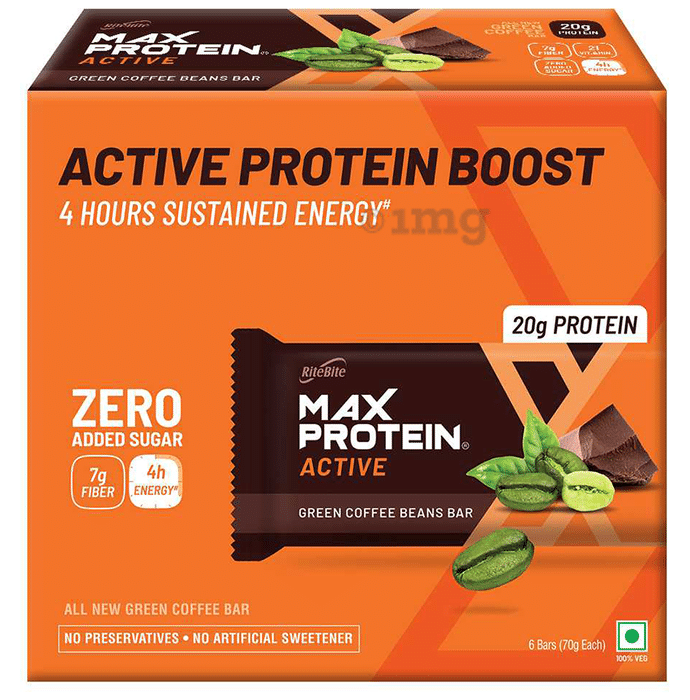RiteBite Max Protein Active for Energy Boost | Flavour Green Coffee Beans Bar